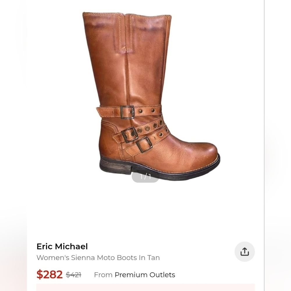 Eric Michael Sienna Tan Leather Moto Biker Combat Western Boots Sz42EU US11L/9M - Picture 13 of 16
